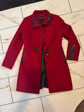 Via Spiga Red Wool Trench Coat with Black Trim